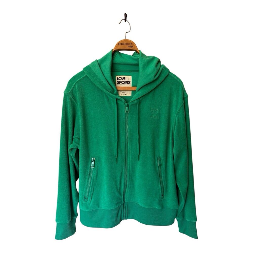 Love & Sports Size Large Terry Cloth Green Hoodie Pockets Poolside Tennis Golf